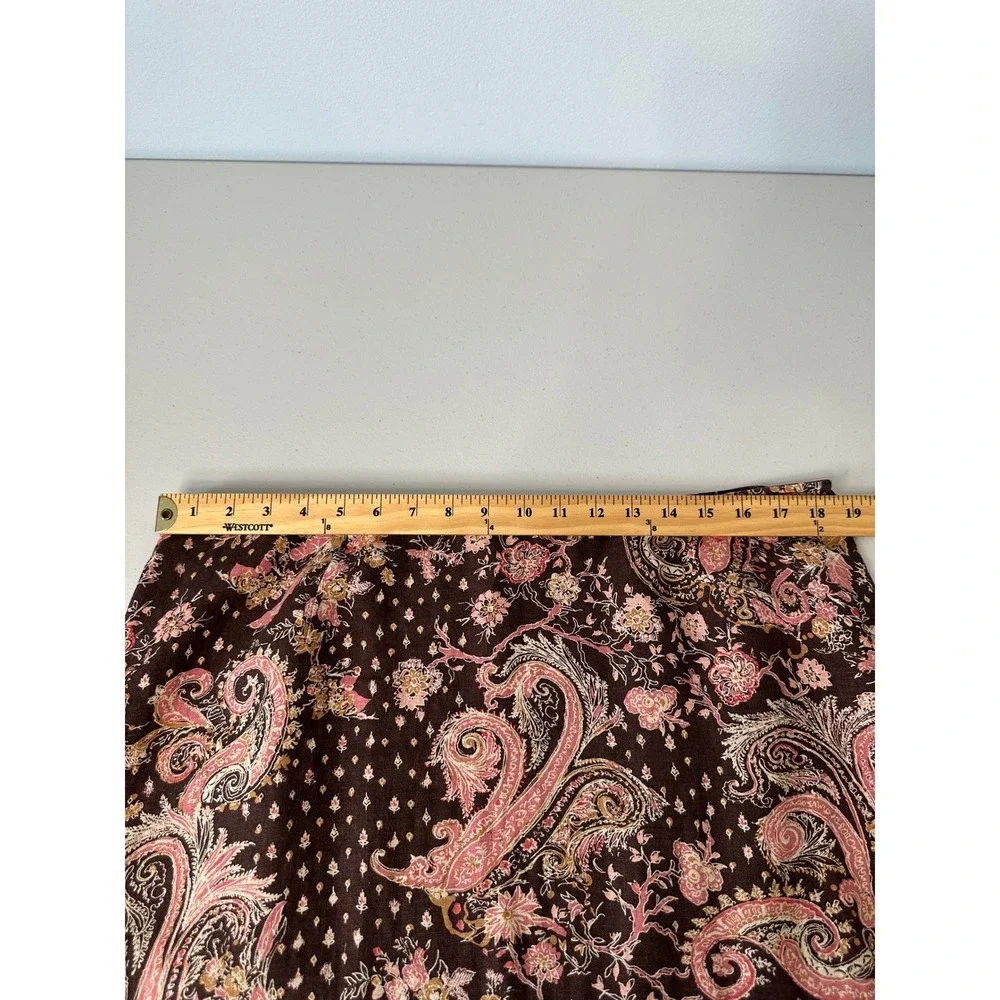 Tapemeasure Tiered Linen Ruffle Midi Skirt Size 16 Brown Paisley Boho - Picture 9 of 11